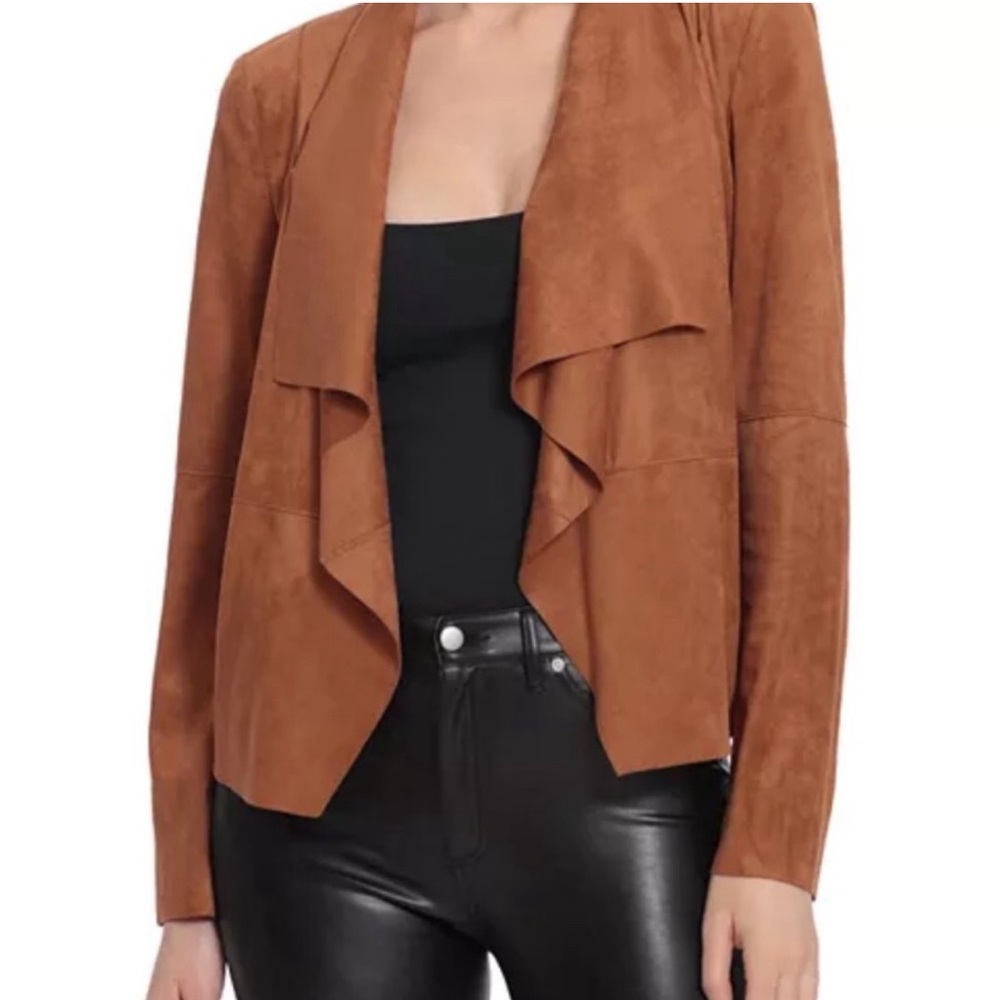 Bagatelle Faux Suede Drape Front Jacket Size  Medium tan Camel Brown